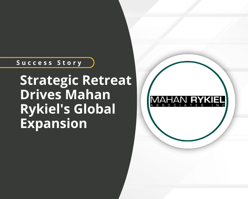 A graphic with the title "Success Story: Strategic Retreat Drives Mahan Rykiel's Global Expansion," featuring the Mahan Rykiel logo and a yellow "Read More" button on a dark background.