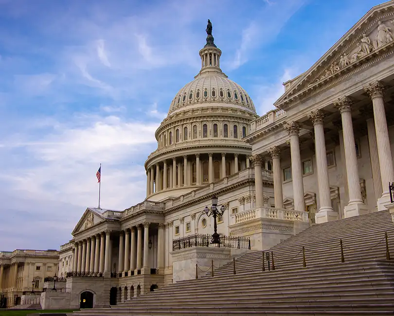 Webinar promo graphic for "The Big Beautiful Bill Breakdown" by Stambaugh Ness. Features headshots of Jen Nelson and Marla Miller, event date Thursday July 10, and a Register button, with the U.S. Capitol in the background.