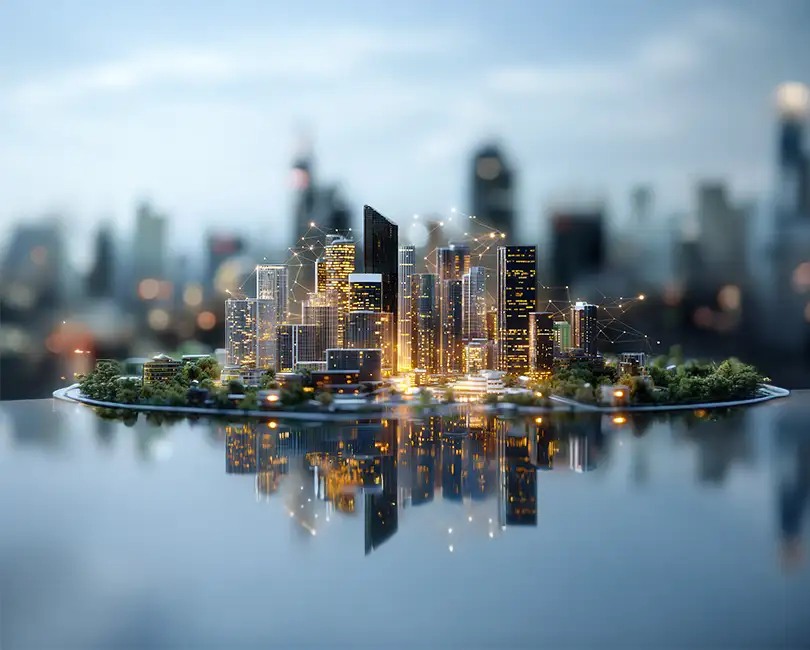 A digital illustration of a city skyline with glowing network connections, accompanied by the text: “The Power of Valuation in AEC Firms: Why Knowing Your Value Is a Growth Strategy" by Becky Carlson, CPA, ABV.