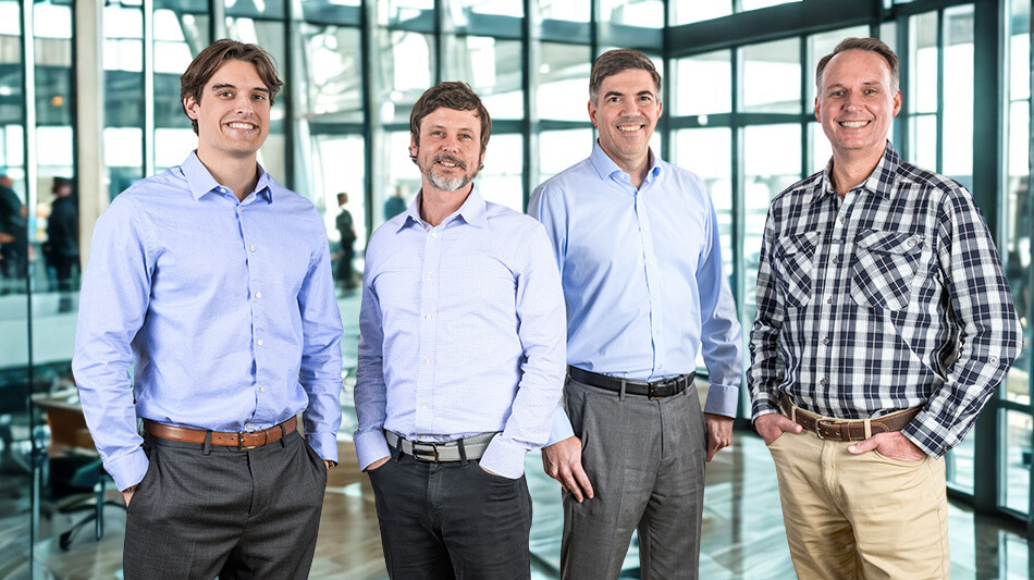 Stambaugh Ness and Zweig Group M&A teams (L-R: Ty Prozoroski, Will Swearingen, Hobson Hogan, and Jeff Adams) at the 2026 Leadership Meeting; providing AEC mergers and acquisitions advisory.