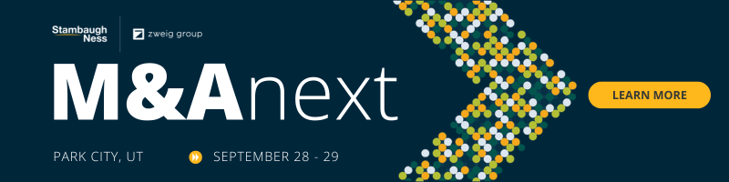 Stambaugh Ness and Zweig Group M&Anext partnership banner for AEC M&A event in Park City, UT, September 28-29.