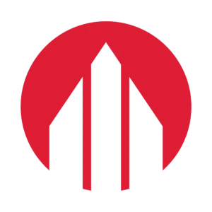 Official logo for the AEC Financial Leadership Awards (The Finnies), featuring a red circular emblem with three white, stylized architectural pillars pointing upward to symbolize growth and leadership.