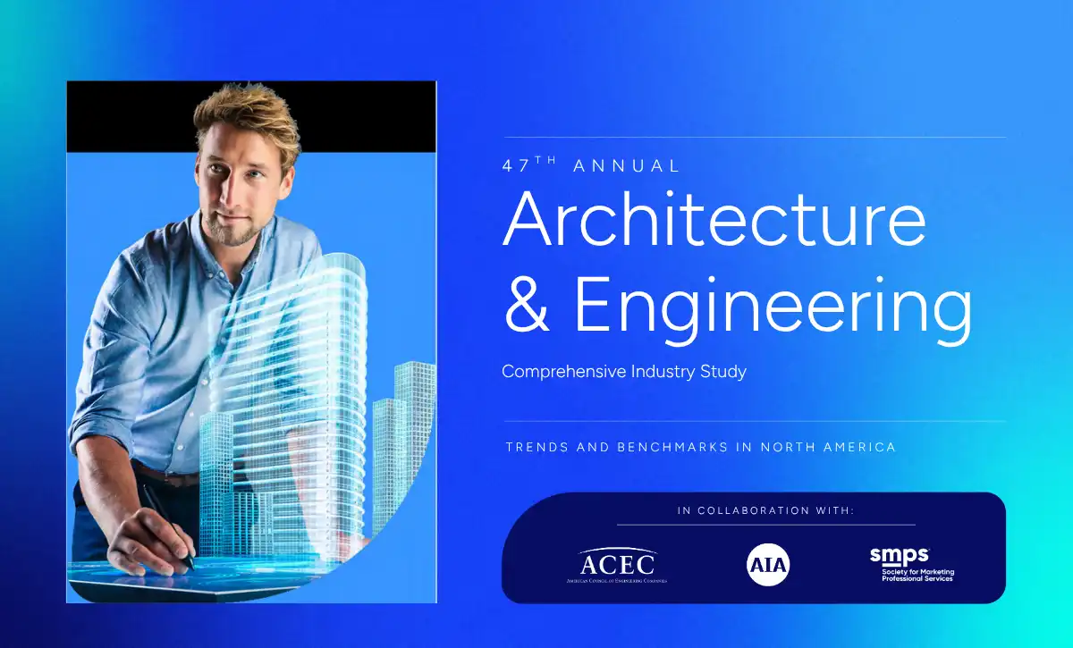 Full-size 47th Annual Architecture & Engineering Study cover (deltek-clarity-ae-study-2026-1200x630.webp) with North American AEC industry trends.