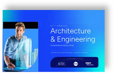 Cover of the 47th Annual Architecture & Engineering Study (deltek-clarity-ae-study-2026-cover.png) featuring ACEC, AIA, and SMPS industry benchmarks.