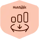 HubSpot Inbound Sales certification badge featuring three rising bar chart columns enclosed by a circular arrow and a downward-pointing arrow inside a light peach hexagon.
